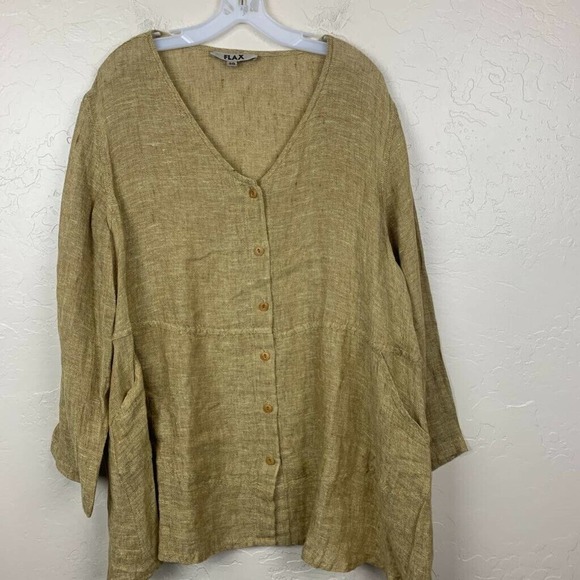 Flax Tan Button-Up Blouse - Picture 1 of 5
